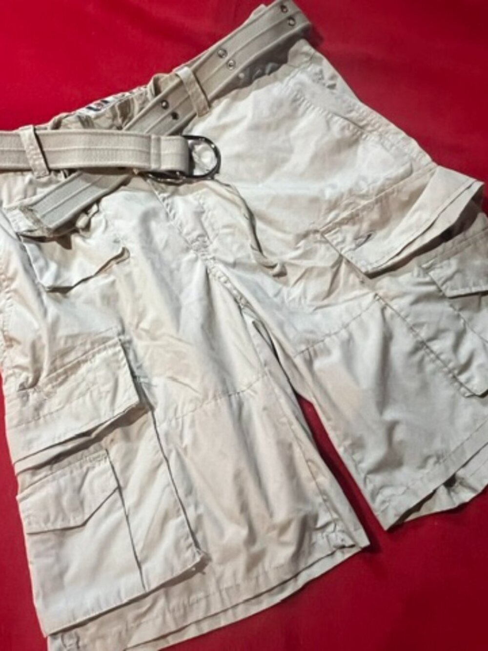 Women’s Cargo Shorts Size 30 (US 12) Beige Multi-Pocket w/ Belt Lightweight